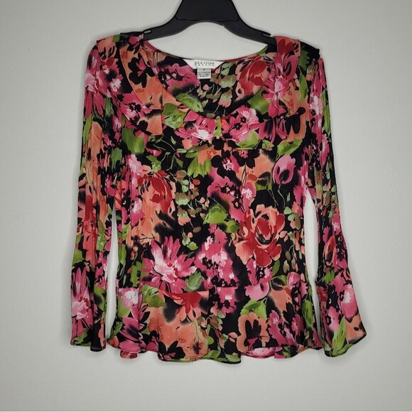 Vintage floarl y2k preppy bright romantic feminine 90s top size medium - Picture 1 of 8